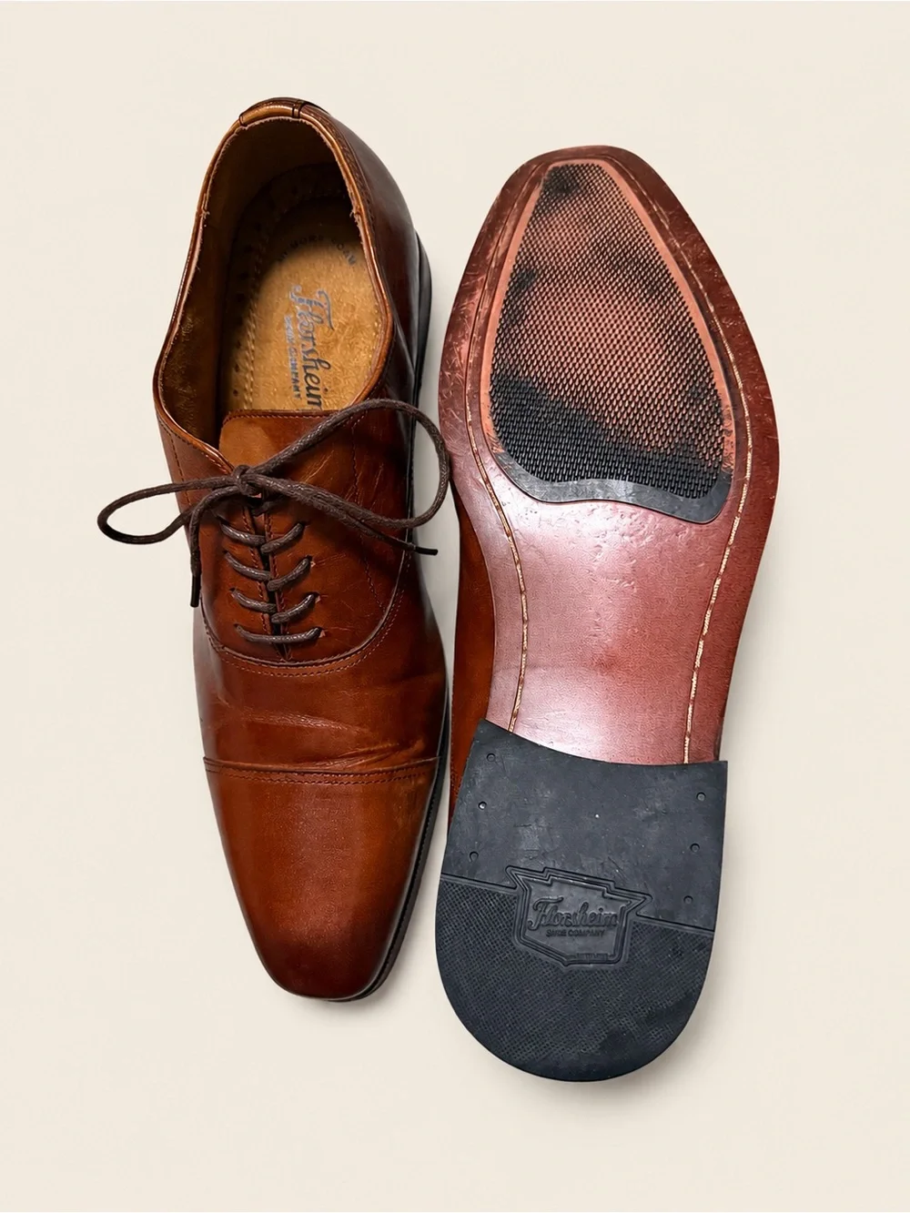 Florsheim Men’s 11D Cognac Brown Leather Cap Toe Oxford Dress Shoes